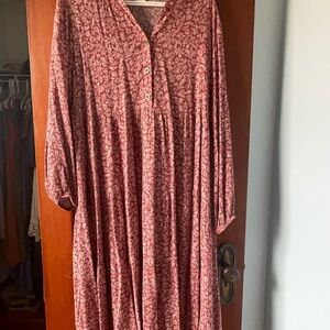 Long Floral Button-Front Maxi Dress in Dusty Rose